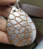 Large Silver and Brown Crocodile Skin Patterned Teardrop Shaped Thick Real Leather Earrings