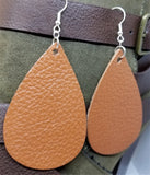 Large Brown Teardrop Shaped Real Leather Earrings