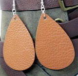 Large Brown Teardrop Shaped Real Leather Earrings