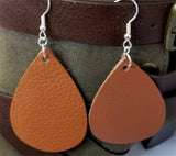 Large Brown Teardrop Shaped Real Leather Earrings