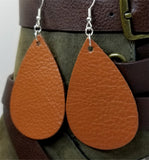 Large Brown Teardrop Shaped Real Leather Earrings