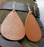 Large Brown Teardrop Shaped Real Leather Earrings