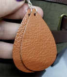Large Brown Teardrop Shaped Real Leather Earrings