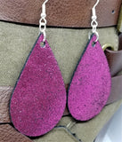 Metallic Magenta Tear Drop Shaped Real Leather Earrings