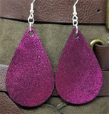 Metallic Magenta Tear Drop Shaped Real Leather Earrings