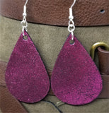Metallic Magenta Tear Drop Shaped Real Leather Earrings