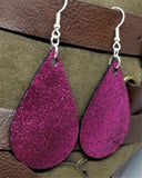Metallic Magenta Tear Drop Shaped Real Leather Earrings