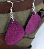Metallic Magenta Tear Drop Shaped Real Leather Earrings