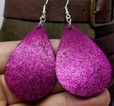 Metallic Magenta Tear Drop Shaped Real Leather Earrings