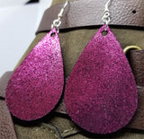 Metallic Magenta Tear Drop Shaped Real Leather Earrings