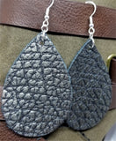 Pewter and Black Textured Teardrop Shaped Leather Earrings