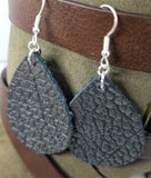 Pewter and Black Textured Teardrop Shaped Leather Earrings