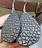 Pewter and Black Textured Teardrop Shaped Leather Earrings