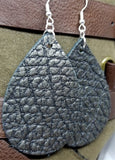 Pewter and Black Textured Teardrop Shaped Leather Earrings