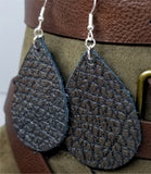 Pewter and Black Textured Teardrop Shaped Leather Earrings