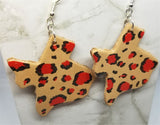 Texas Shaped Hand Painted Red and Black Leopard Print Real Leather Earrings