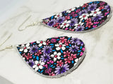 Colorfully Flowered Teardrop Shaped Real Leather Earrings