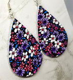 Colorfully Flowered Teardrop Shaped Real Leather Earrings