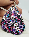 Colorfully Flowered Teardrop Shaped Real Leather Earrings