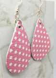 CLEARANCE Pink with White Polka Dots Teardrop Shaped Leather Earrings