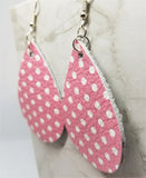 CLEARANCE Pink with White Polka Dots Teardrop Shaped Leather Earrings