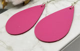Pink Tear Drop Shaped Real Leather Earrings