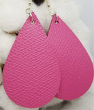Pink Tear Drop Shaped Real Leather Earrings