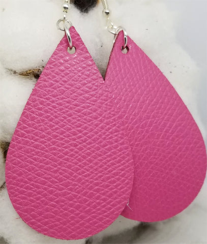 Pink Tear Drop Shaped Real Leather Earrings