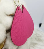 Pink Tear Drop Shaped Real Leather Earrings