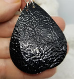Black Wrinkled Patent Real Leather Teardrop Earrings