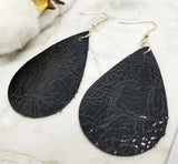 Black Wrinkled Patent Real Leather Teardrop Earrings