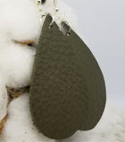 Olive Drab Teardrop Shaped Real Leather Earrings