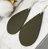 Olive Drab Teardrop Shaped Real Leather Earrings