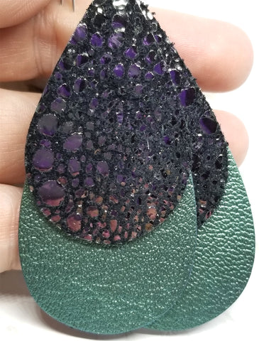 Layered Color Shifting Teardrop Leather Earrings