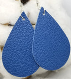 Dark Blue Teardrop Shaped Real Leather Earrings