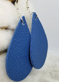 Dark Blue Teardrop Shaped Real Leather Earrings