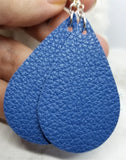 Dark Blue Teardrop Shaped Real Leather Earrings