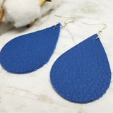 Dark Blue Teardrop Shaped Real Leather Earrings