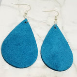Teal Suede Leather Teardrop Shaped Earrings