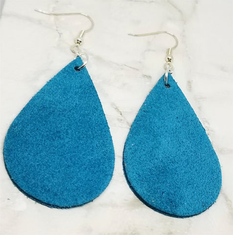 Teal Suede Leather Teardrop Shaped Earrings