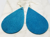 Teal Suede Leather Teardrop Shaped Earrings