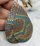 Brown and Turquoise Snakeskin Teardrop Shaped Real Leather Earrings