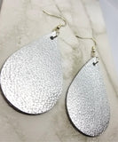 Metallic Silver Teardrop Shaped Real Leather Earrings