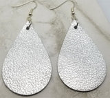 Metallic Silver Teardrop Shaped Real Leather Earrings