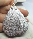 Metallic Silver Teardrop Shaped Real Leather Earrings