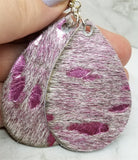 Metallic Pink and White Hair on Hide Leather Tear Drop Earrings