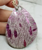 Metallic Pink and White Hair on Hide Leather Tear Drop Earrings