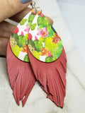 Cactus Faux Leather with Fringed Real Leather Earrings