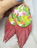 Cactus Faux Leather with Fringed Real Leather Earrings