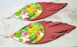Cactus Faux Leather with Fringed Real Leather Earrings